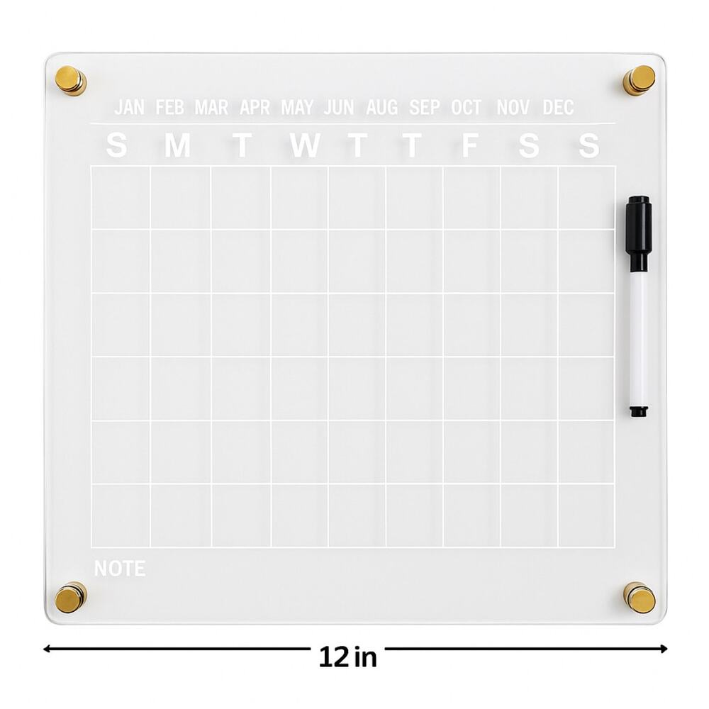 NEW Acrylic Dry Erase Wall Calendar 12x12 Clear Monthly Planner Board w/ Marker